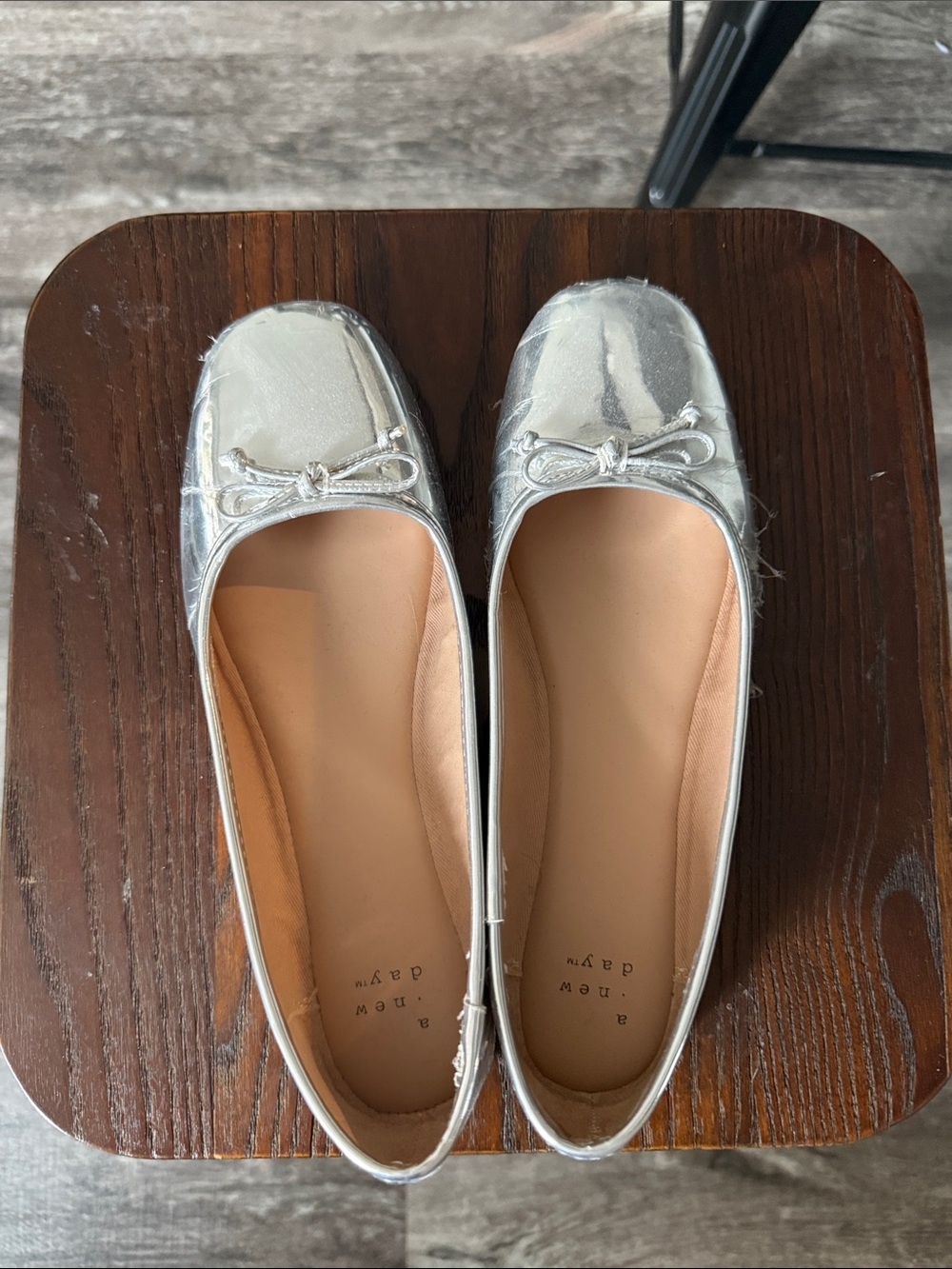 a new day Silver Metallic Ballet Flats with Bow Trim